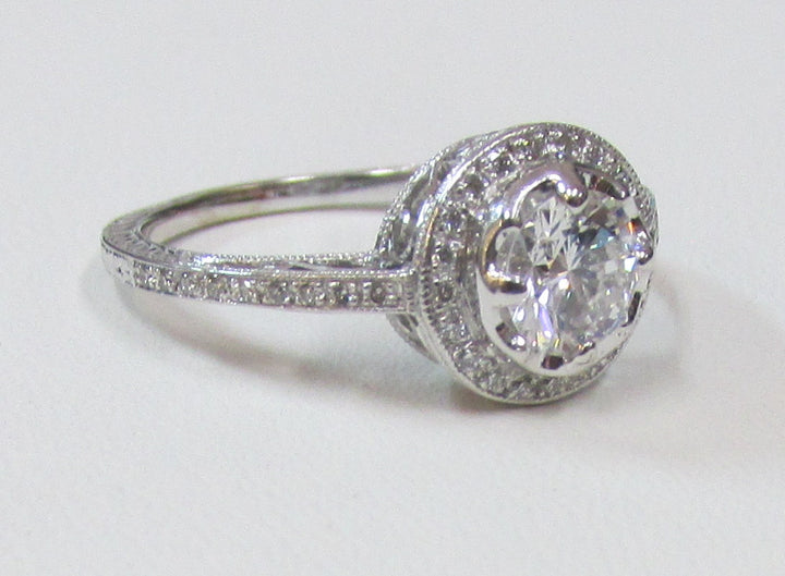Diamond 14K White Gold Halo Art Deco Design Ring