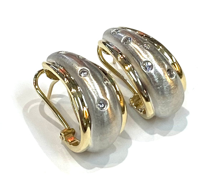 Diamond 14K White Gold & Yellow Gold Hoop Earrings