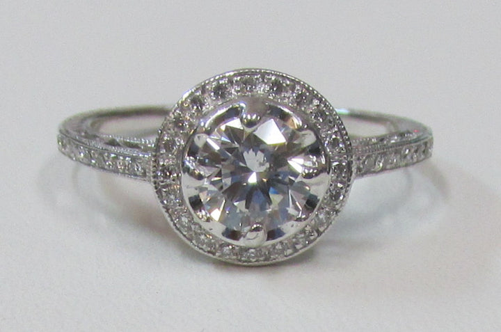Diamond 14K White Gold Halo Art Deco Design Ring