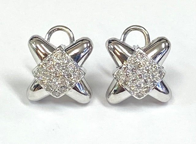 Diamond 14K White Gold X Design Earrings