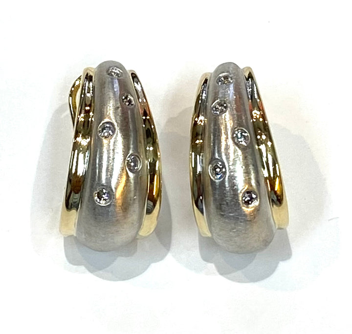Diamond 14K White Gold & Yellow Gold Hoop Earrings