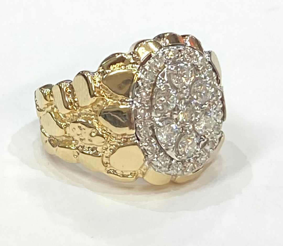 Diamond 14K Yellow Gold Nugget Design Ring