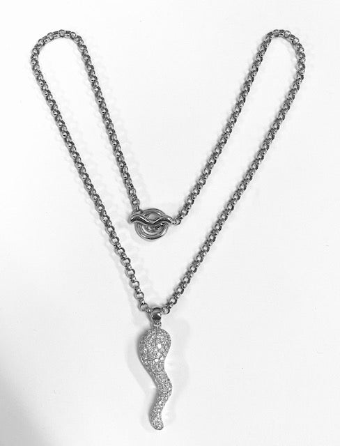 Diamond 18KWG Pave Pendant & Chain Signed Antonin