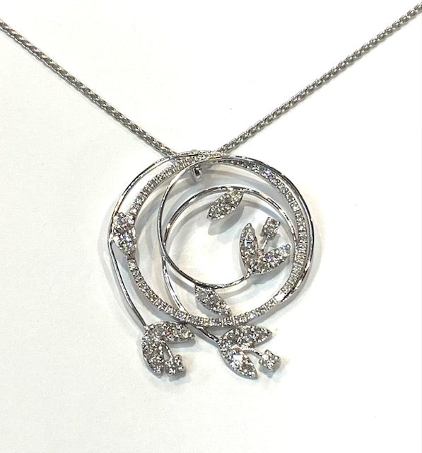 Diamond 18K WG Floral Circle Pendant & Chain