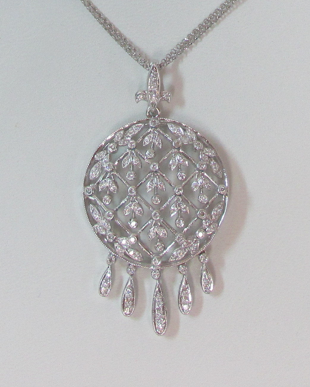 Diamond 18K White Gold Floral Design Pendant & Chain