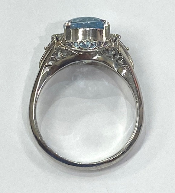 Aquamarine Diamond Platinum Ring