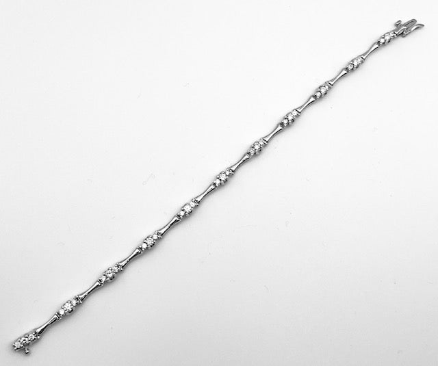 14K White Gold Diamond Bracelet with Bamboo Links