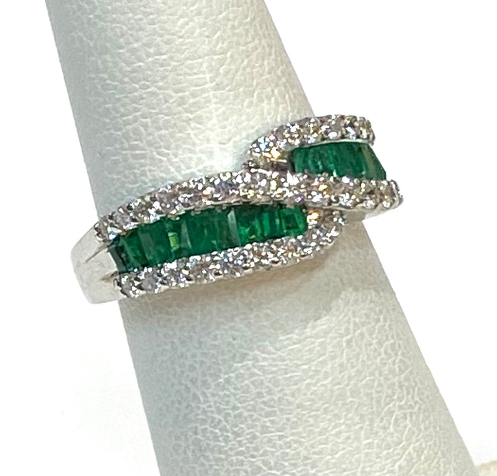 Emerald Diamond 14K White Gold Band Ring