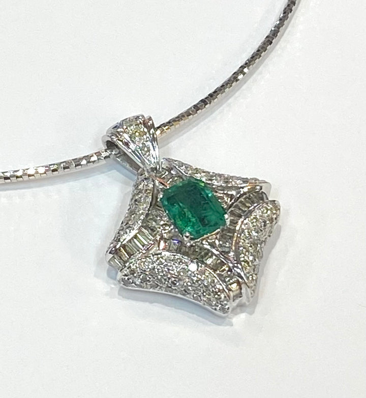 Emerald Diamond 14K White Gold Pendant & Chain