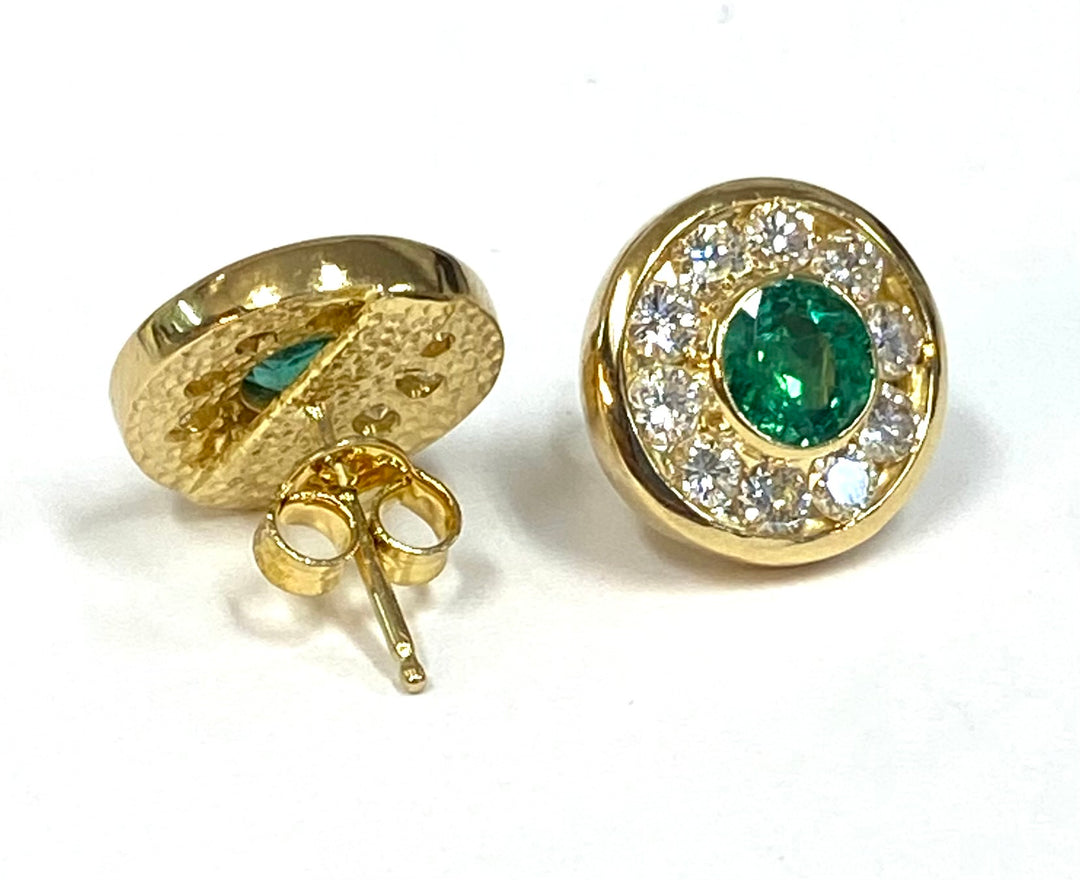 Emerald Diamond 18K Yellow Gold Stud Earrings