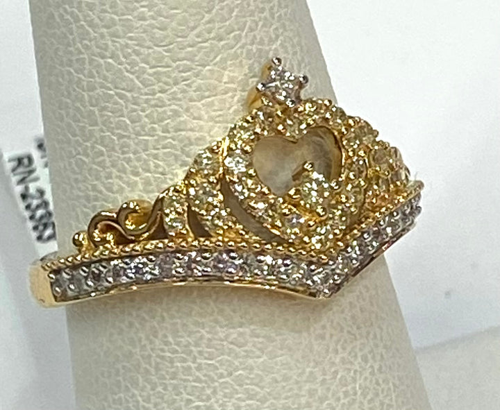 Fancy Yellow & Colorless Diamond 18K Yellow Gold Crown Design Ring