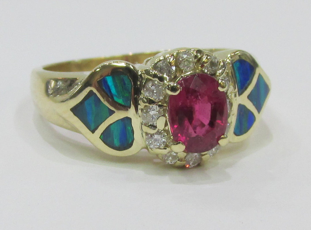 Ruby Opal Diamond 14K Yellow Gold Ring