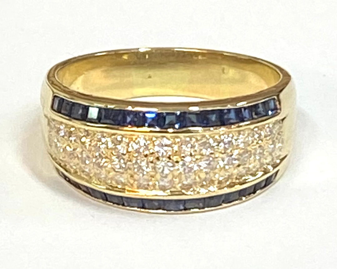 Diamond Sapphire 18K Yellow Gold Band Ring