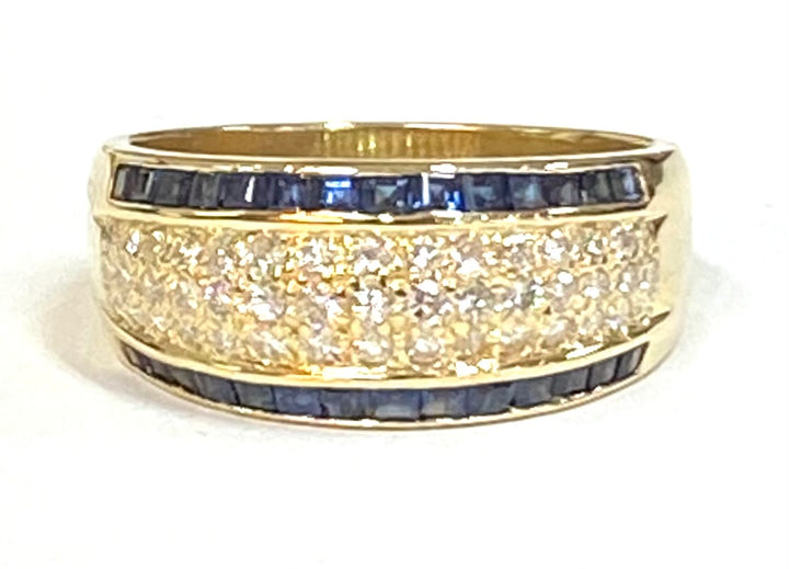 Diamond Sapphire 18K Yellow Gold Band Ring