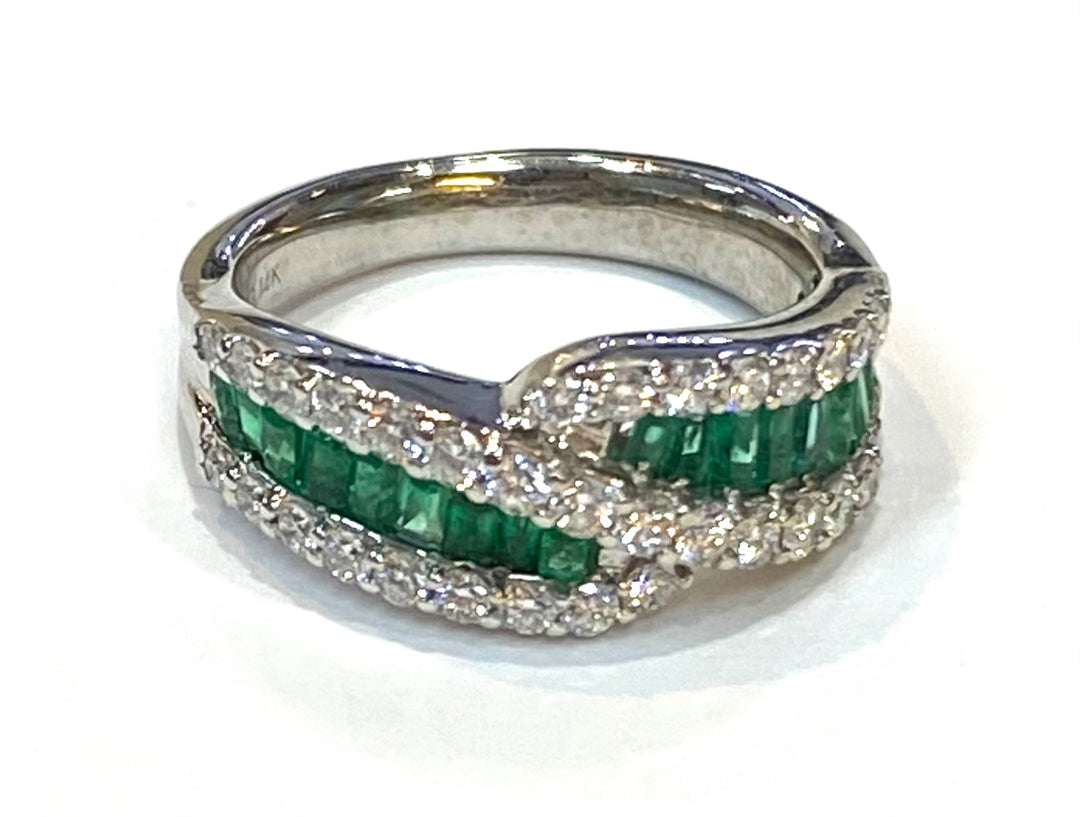 Emerald Diamond 14K White Gold Band Ring