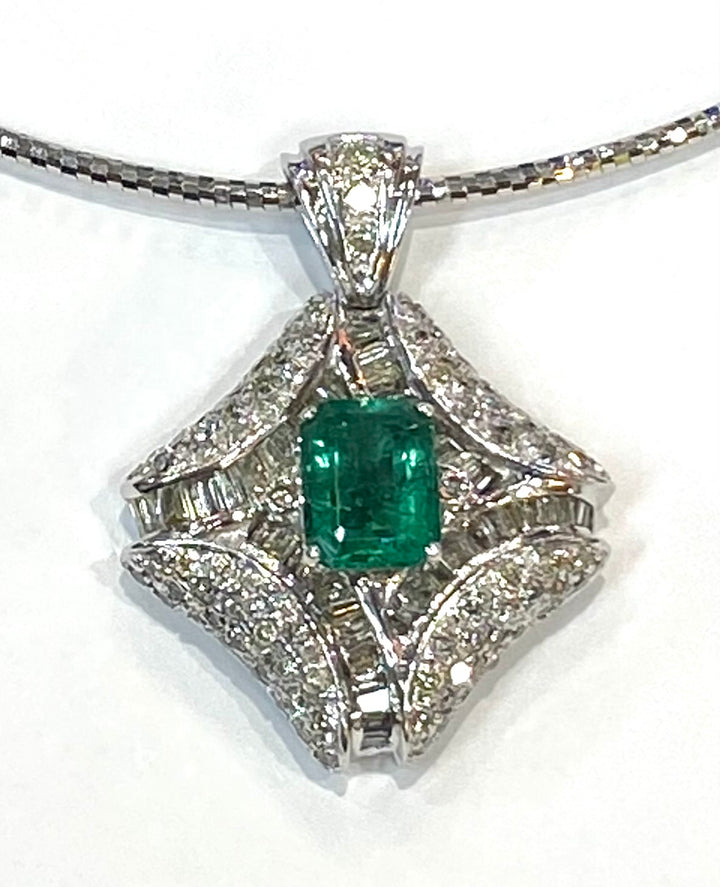 Emerald Diamond 14K White Gold Pendant & Chain