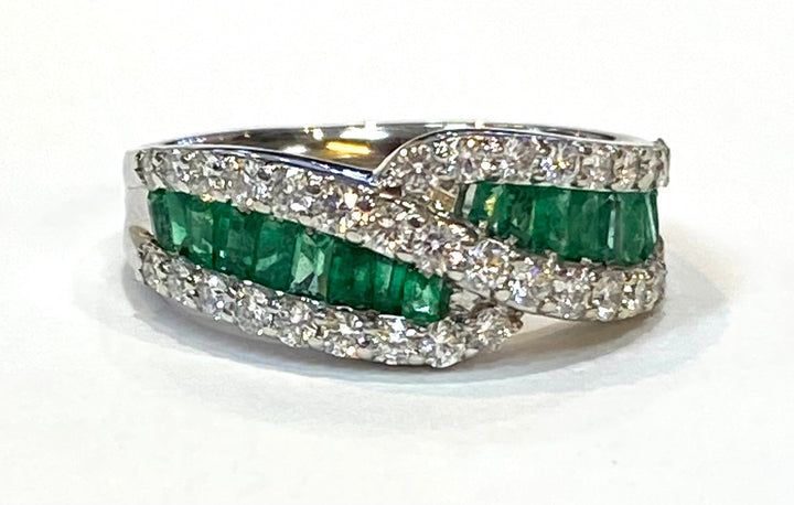 Emerald Diamond 14K White Gold Band Ring