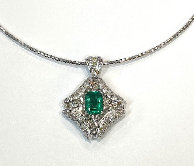 Emerald Diamond 14K White Gold Pendant & Chain