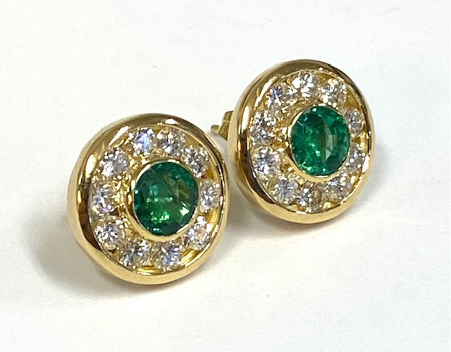 Emerald Diamond 18K Yellow Gold Stud Earrings