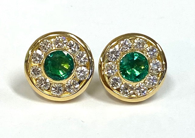 Emerald Diamond 18K Yellow Gold Stud Earrings