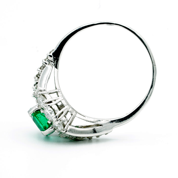 Emerald Diamond Platinum Vintage Ring