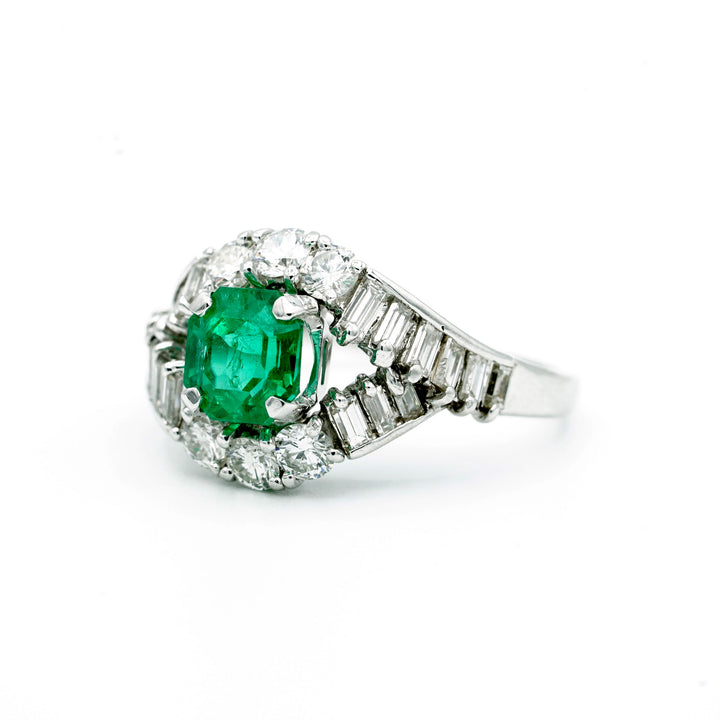 Emerald Diamond Platinum Vintage Ring