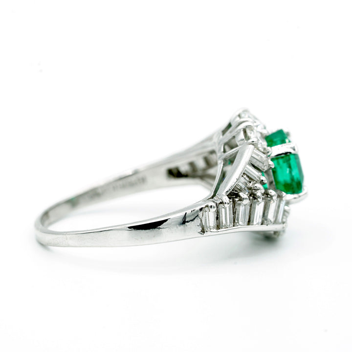 Emerald Diamond Platinum Vintage Ring