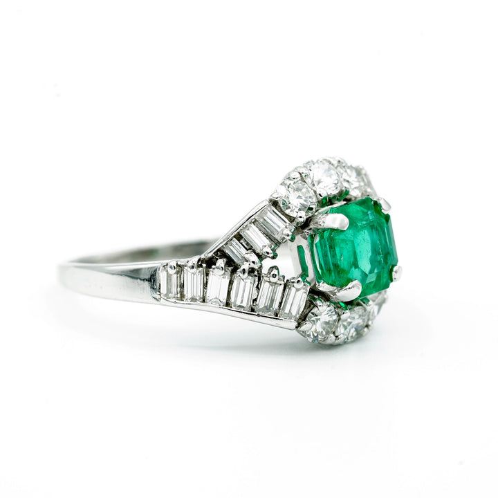 Emerald Diamond Platinum Vintage Ring
