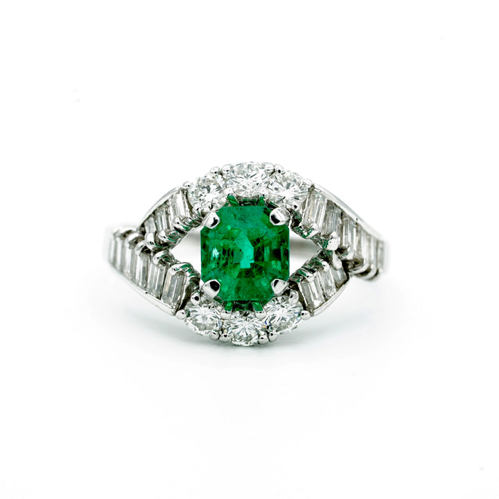 Emerald Diamond Platinum Vintage Ring