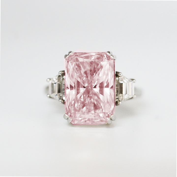 8.24 Carat Lab Grown Pink Radiant Cut Diamond Platinum Ring