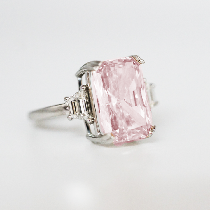 8.24 Carat Lab Grown Pink Radiant Cut Diamond Platinum Ring