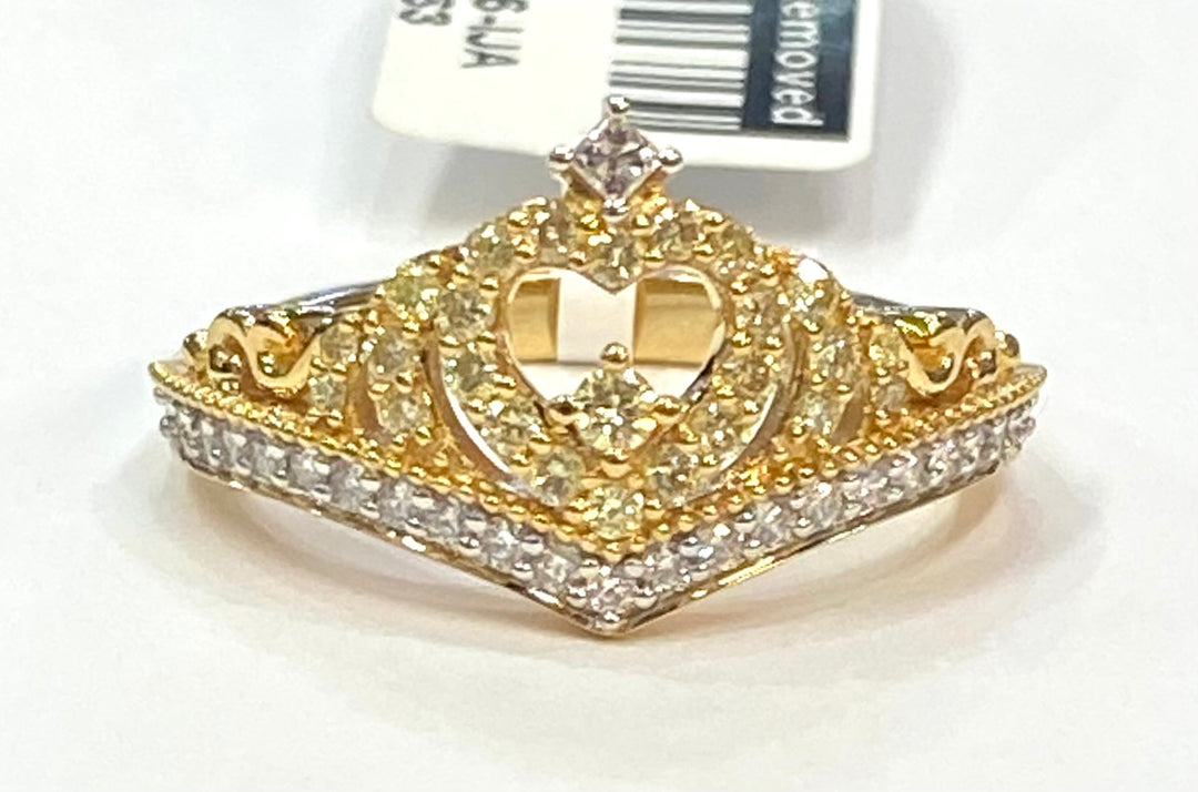 Fancy Yellow & Colorless Diamond 18K Yellow Gold Crown Design Ring
