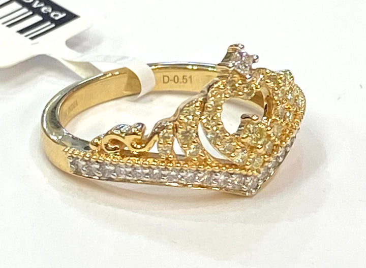 Fancy Yellow & Colorless Diamond 18K Yellow Gold Crown Design Ring