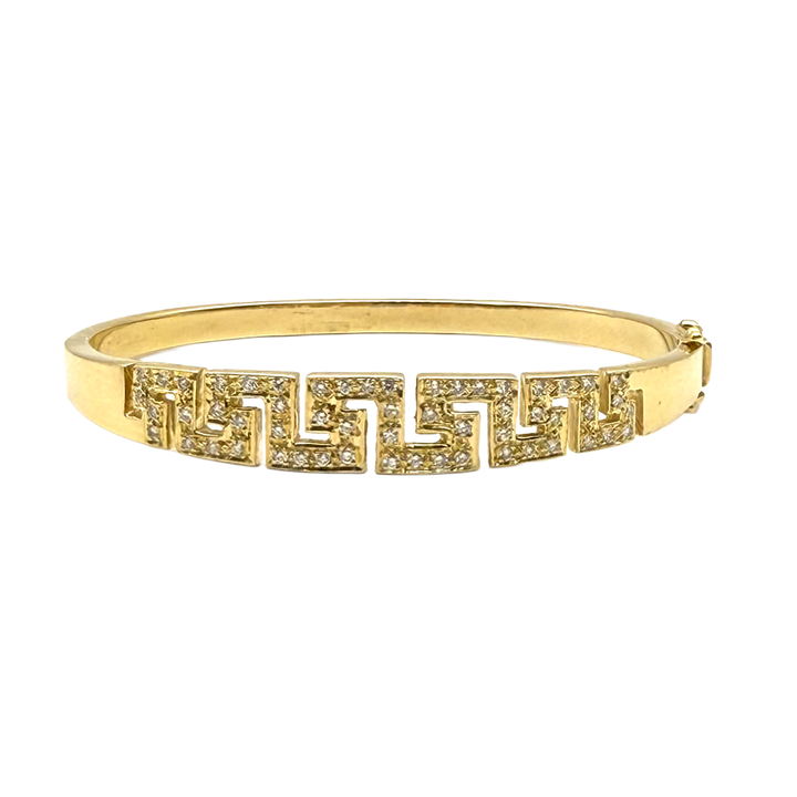 Greek Key Design 18K YG Diamond Bangle Bracelet