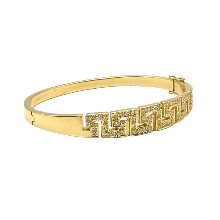 Greek Key Design 18K YG Diamond Bangle Bracelet