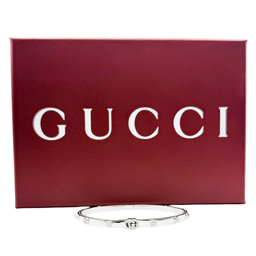 Gucci Diamond 18K WG Running G Bangle Bracelet