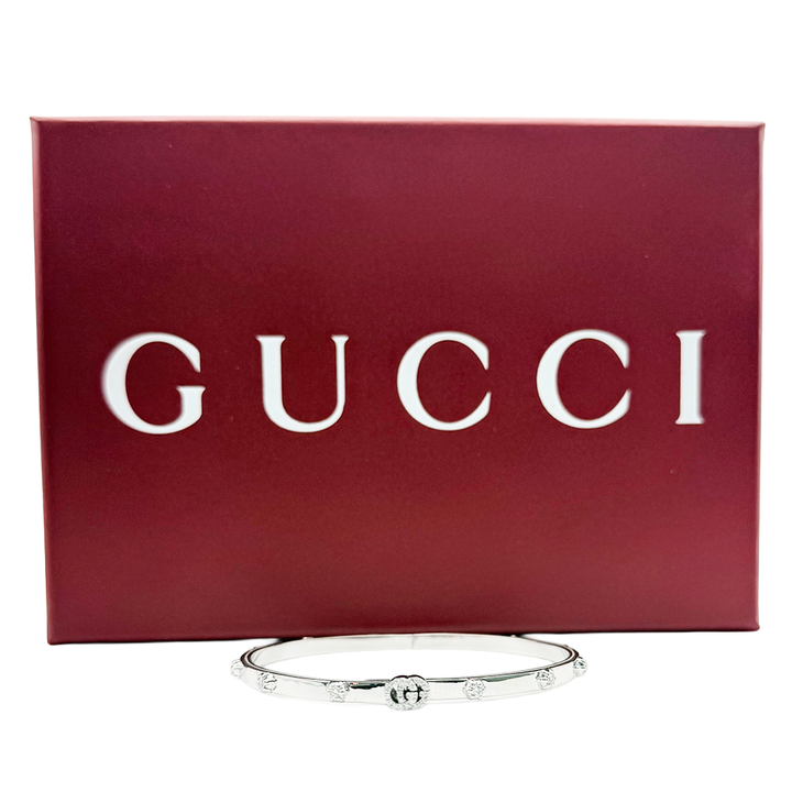 Gucci Diamond 18K WG Running G Bangle Bracelet