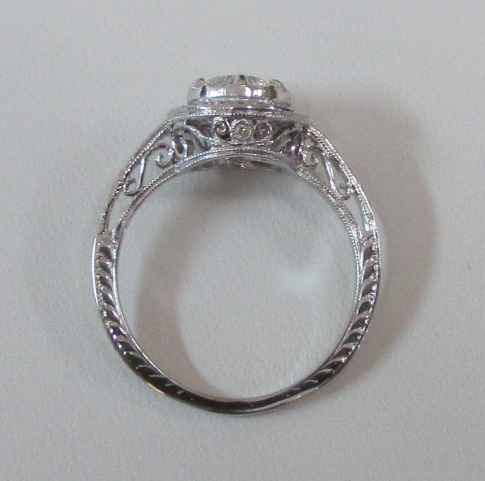 Diamond 14K White Gold Halo Art Deco Design Ring