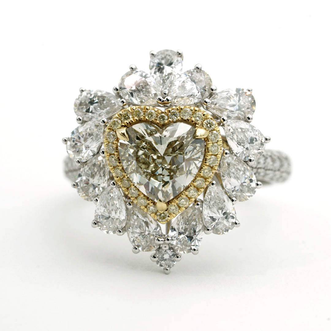 Fancy & Colorless Diamond 18K Heart Shaped Ring