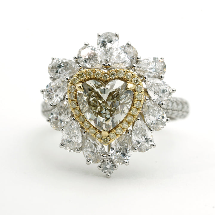 Fancy & Colorless Diamond 18K Heart Shaped Ring
