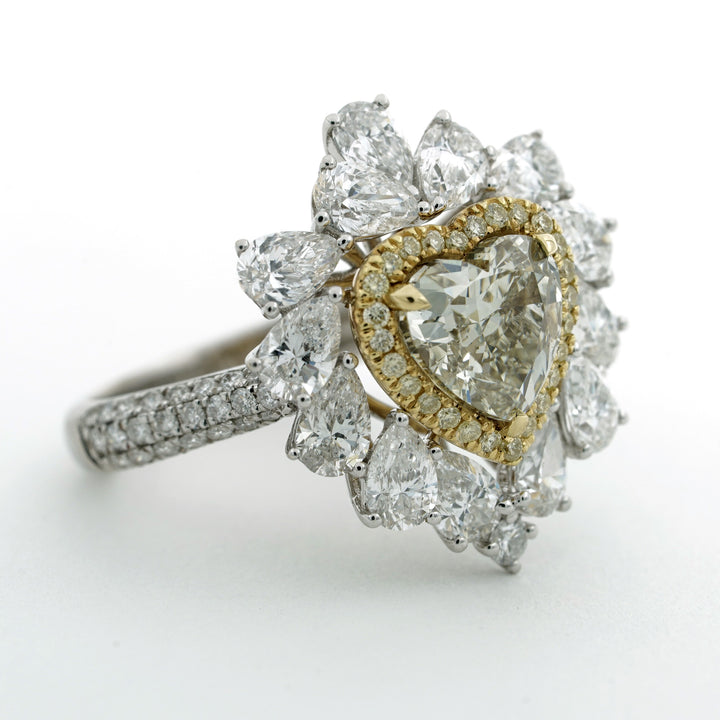 Fancy & Colorless Diamond 18K Heart Shaped Ring