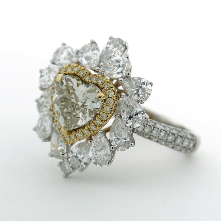 Fancy & Colorless Diamond 18K Heart Shaped Ring
