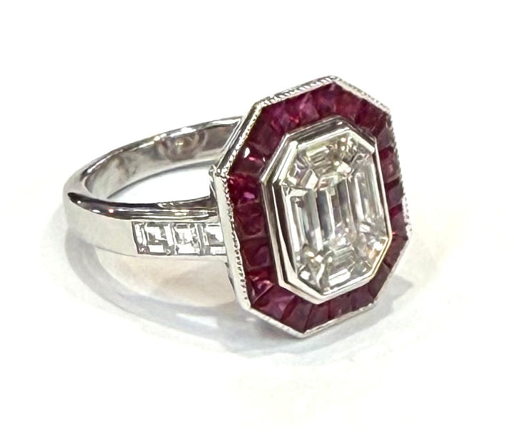 Art Deco Diamond Ruby 18K WG Design Ring