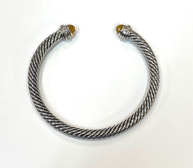 David Yurman Citrine Stainless Steel Cable Cuff Bracelet