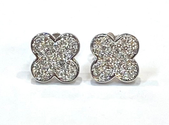 Diamond 14K WG Four Leaf Design Stud Earrings