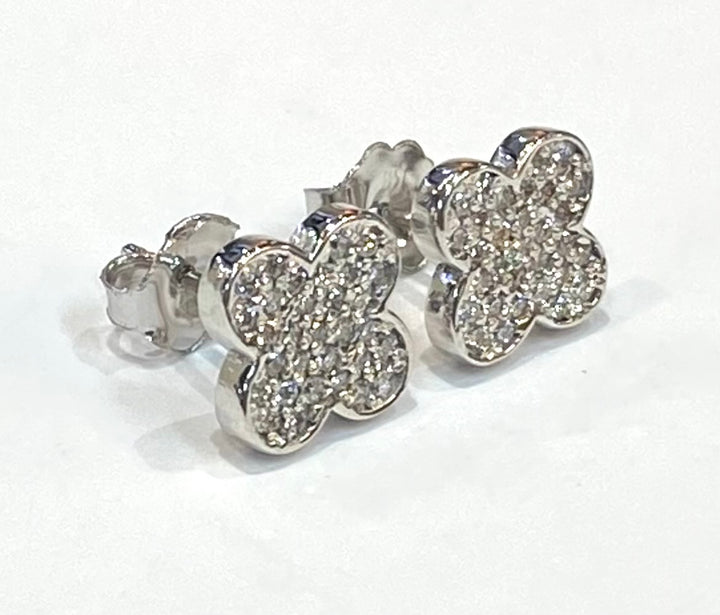 Diamond 14K WG Four Leaf Design Stud Earrings