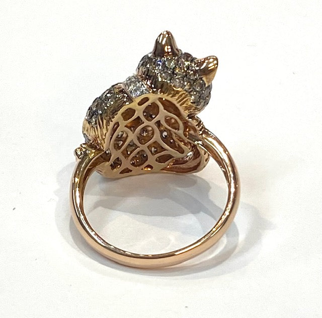 Diamond Tourmaline 18K Rose Gold Cat Design Ring