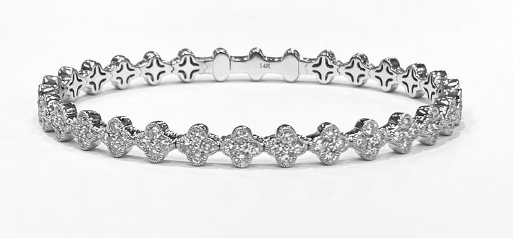 Diamond 14K WG Flexible Floral Design Bangle Bracelet