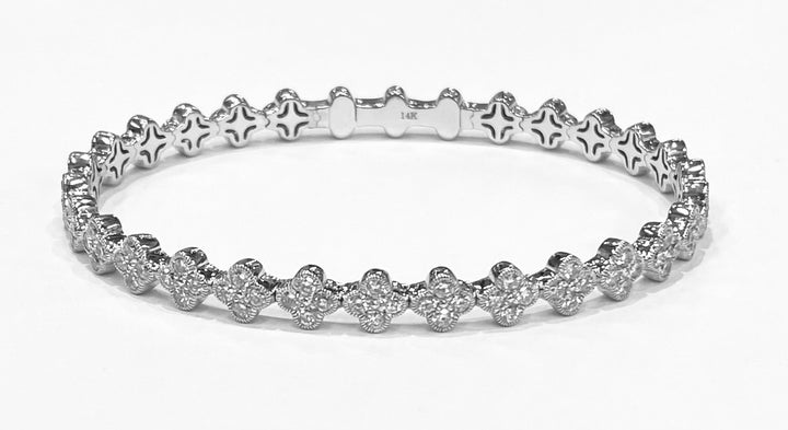 Diamond 14K WG Flexible Floral Design Bangle Bracelet