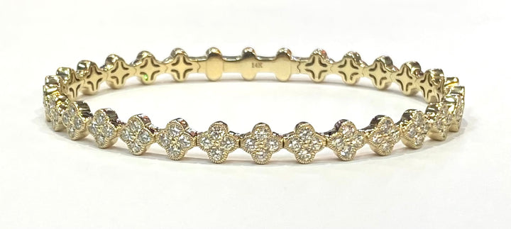 Diamond 14K YG Flexible Floral Design Bangle Bracelet